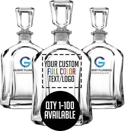 Printed 23.75oz Glass Whiskey Decanter with Cap